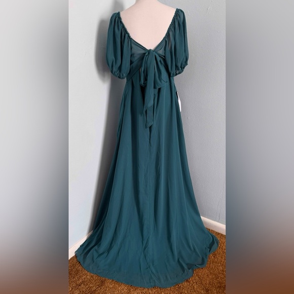 Barbie Azazie 1003 Ink Blue Puff Short Sleeve Lined W/Pockets Maxi Dress Sz A16 - Picture 7 of 12